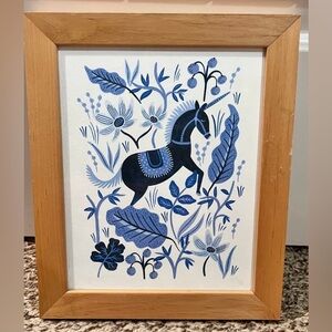 Anthropologie Folk Art Unicorn Print Framed